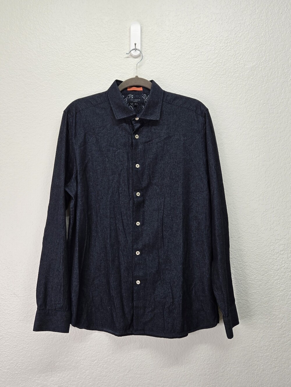 Ted Baker London Mens Dark Blue Denim Button Down Long Sleeve Shirt Size 4 L